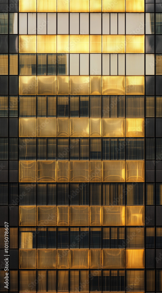 Golden reflections on a modern building facade during sunset in an urban area Golden reflections on a modern building facade during sunset in an urban area