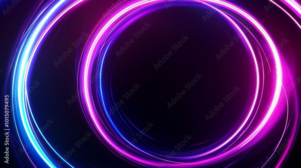 Vibrant circular neon lights in shades of blue and pink illuminating a dark background. Vibrant circular neon lights in shades of blue and pink illuminating a dark background.
