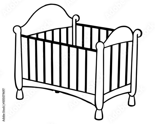 Baby Crib Outline vector, Baby Crib line art illustration, Baby Crib Clipart, Baby Crib Cut Files For Silhouette