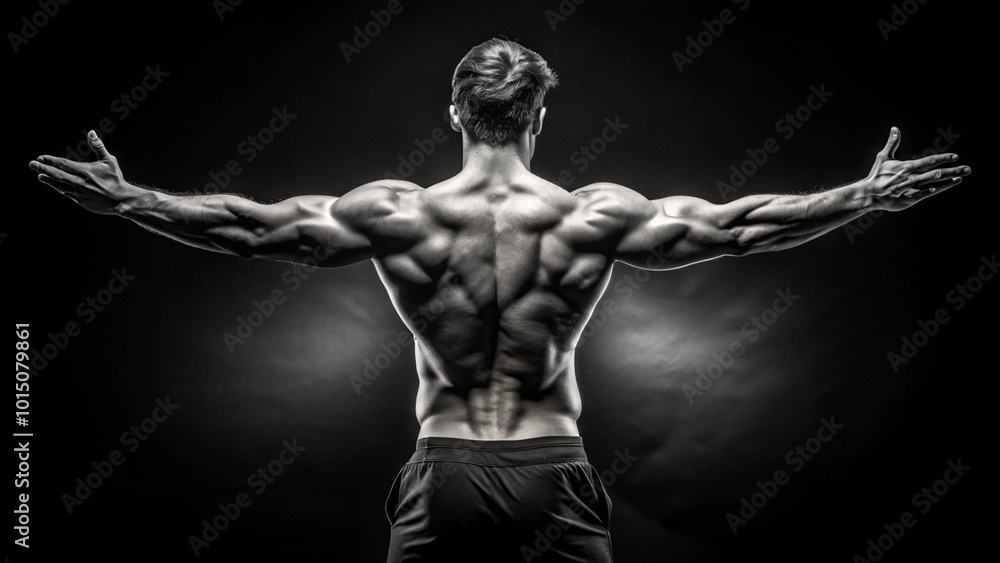 a muscular male figure standing centered in the frame with arms outstretched, revealing prominent muscle definition and contours. a muscular male figure standing centered in the frame with arms outstretched, revealing prominent muscle definition and contours.