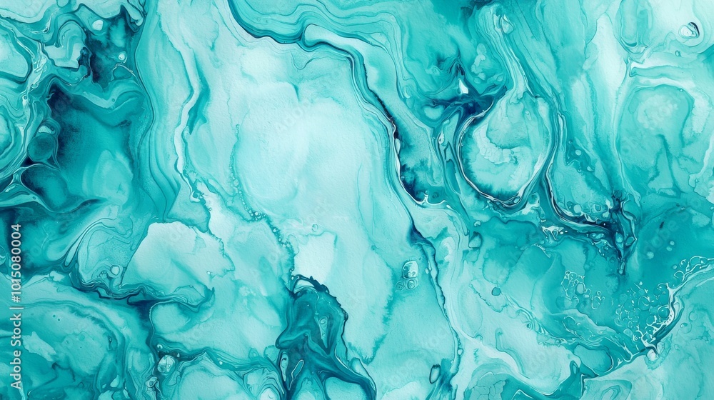 An abstract teal and aqua fluid art background full of swirling shapes and textures. An abstract teal and aqua fluid art background full of swirling shapes and textures.