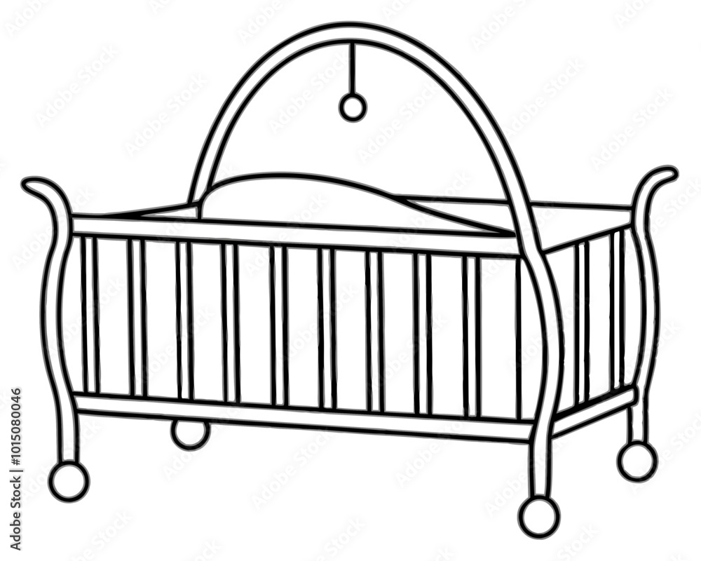 Baby Crib Outline vector, Baby Crib line art illustration, Baby Crib ...