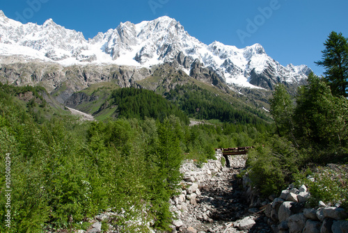 A beautiful landscape of the Monte Bianco valley with the highest mountain in Europe as key subject