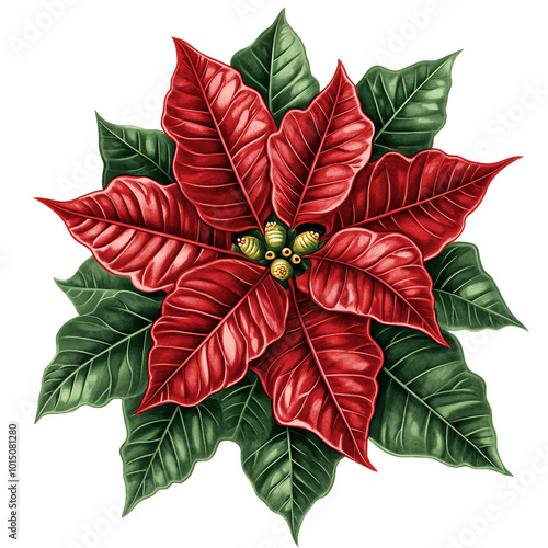 Vibrant Poinsettia Flower with Bright Red Leaves Perfect for Holiday Decorations