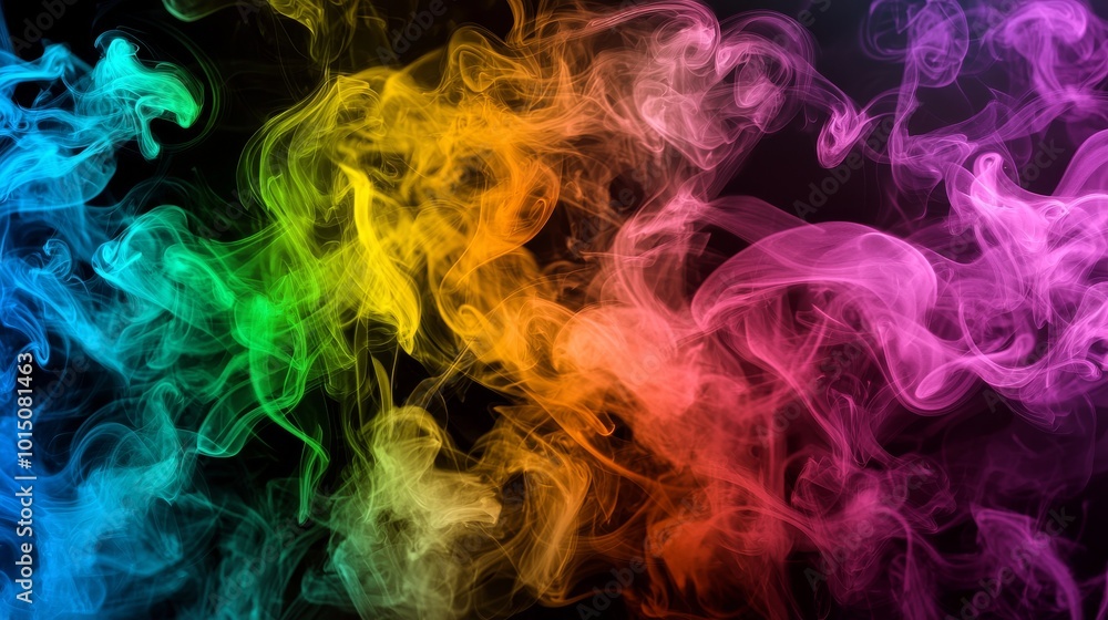 Vibrant colorful smoke swirls blend seamlessly against a dark background, creating an ethereal and dynamic atmosphere. Vibrant colorful smoke swirls blend seamlessly against a dark background, creating an ethereal and dynamic atmosphere.