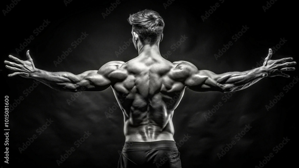 a muscular male figure standing centered in the frame with arms outstretched, revealing prominent muscle definition and contours. a muscular male figure standing centered in the frame with arms outstretched, revealing prominent muscle definition and contours.