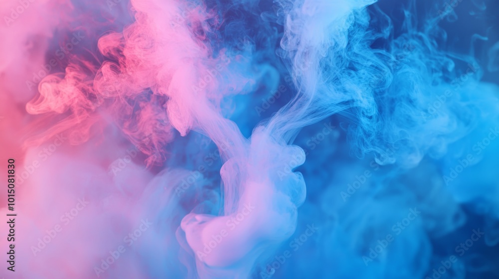 Fototapeta premium Colorful smoke swirls in shades of pink and blue create an ethereal atmosphere.