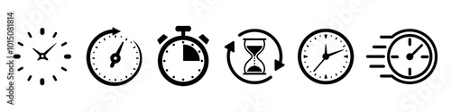 Time and clock icons set, stopwatch, timer, time management concept, progress bar loading signs, speed clock symbol, fast stopwatch line icon, watch icon