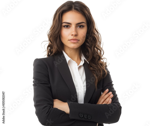 businesswoman woman in formal suit confident in glasses crossed arms on chest isolated background Generative AI