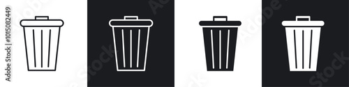 Bin icon vector icon set black filled and outlined style.