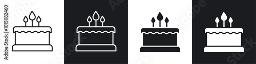 Birthday cake icon vector icon set black filled and outlined style.