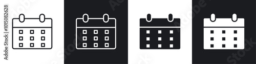 Calendar icon vector icon set black filled and outlined style.