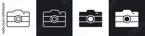 Camera icon vector icon set black filled and outlined style.