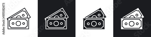 Cash icon vector icon set black filled and outlined style.