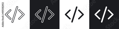 Code icon vector icon set black filled and outlined style.