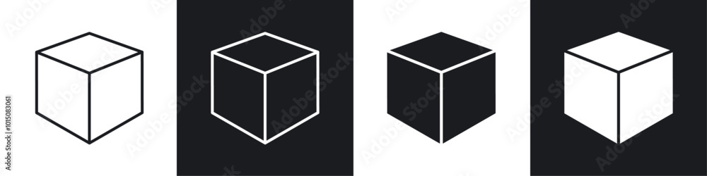 Cube icon vector icon set black filled and outlined style. Cube icon vector icon set black filled and outlined style.