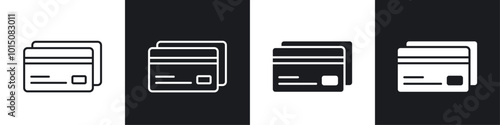 Credit card icon vector icon set black filled and outlined style.