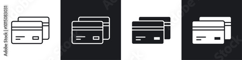 Credit card icon vector icon set black filled and outlined style.