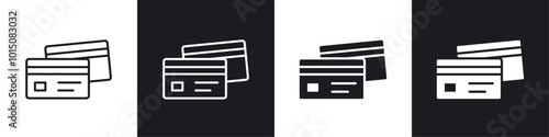 Credit card icon vector icon set black filled and outlined style.
