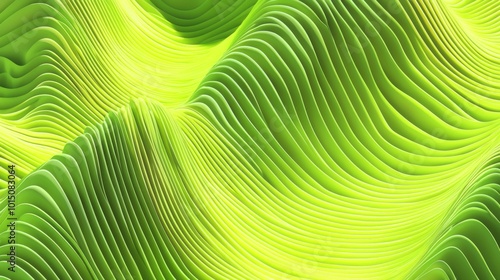 A vibrant abstract depiction of rolling green waves, showcasing dynamic lines and gentle curves that create a sense of motion.