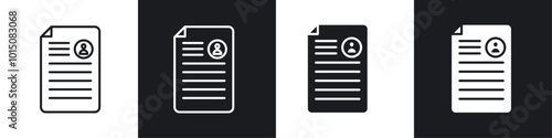 CV icon vector icon set black filled and outlined style.