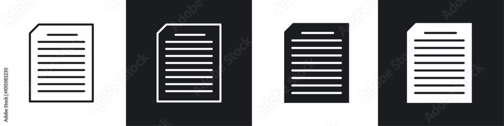 Document icon vector icon set black filled and outlined style. Document icon vector icon set black filled and outlined style.