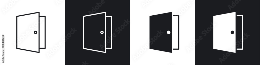 Door icon vector icon set black filled and outlined style. Door icon vector icon set black filled and outlined style.