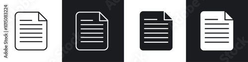 Document icon vector icon set black filled and outlined style.