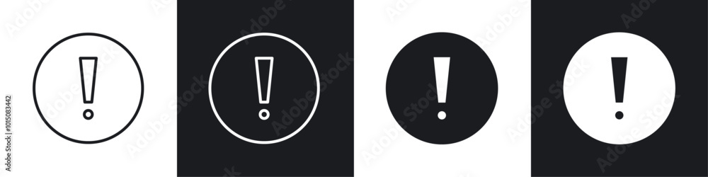 Exclamation button icon vector icon set black filled and outlined style. Exclamation button icon vector icon set black filled and outlined style.