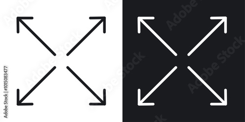 Expand icon vector icon set black filled and outlined style.