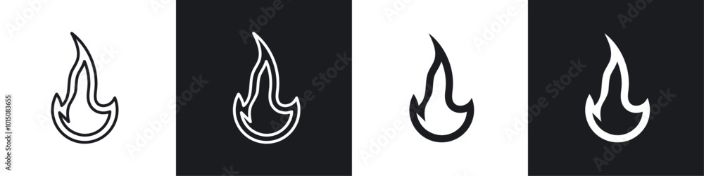 Naklejka premium Fire icon vector icon set black filled and outlined style.