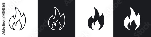 Flame icon vector icon set black filled and outlined style.
