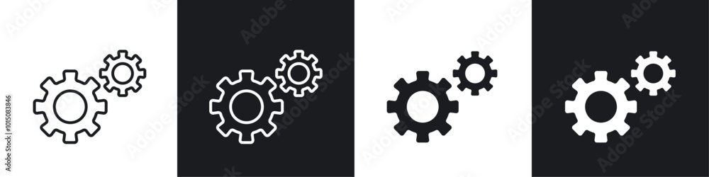Gears icon vector icon set black filled and outlined style. Gears icon vector icon set black filled and outlined style.
