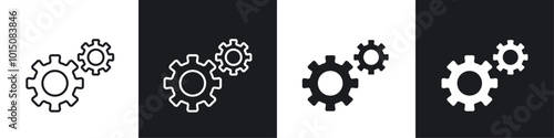 Gears icon vector icon set black filled and outlined style.