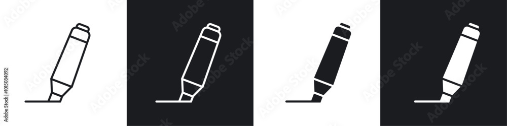 Highlighter icon vector icon set black filled and outlined style. Highlighter icon vector icon set black filled and outlined style.