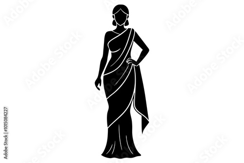 Flowing Silhouette of a Person Draped in an Elegant Indian Sari