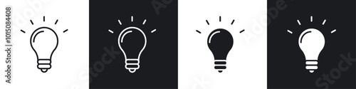 Lightbulb icon vector icon set black filled and outlined style.
