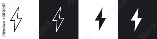 Lightning bolt icon vector icon set black filled and outlined style.