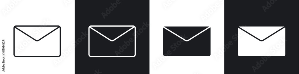 Mail icon vector icon set black filled and outlined style. Mail icon vector icon set black filled and outlined style.
