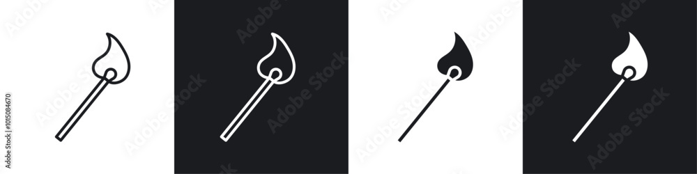 Matches icon vector icon set black filled and outlined style.