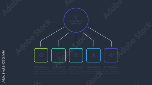 Line concept for infographic with 5 steps, options, parts or processes. Template for web on a black background.