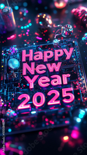 Happy New Year 2025 Neon Art