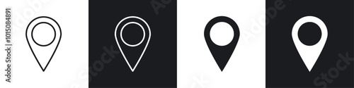 Navigation pin icon vector icon set black filled and outlined style.