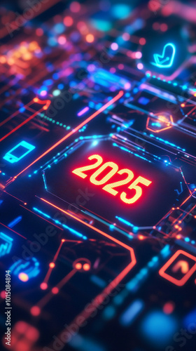 Futuristic Digital Display of Year 2025