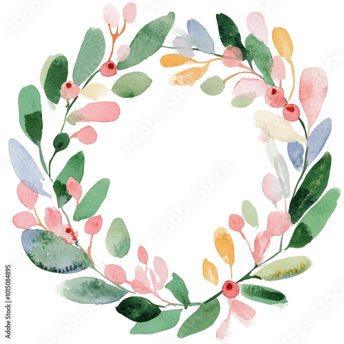 Beautiful Watercolor Christmas Wreath with Holly Berries and Pinecones for Festive Decor
