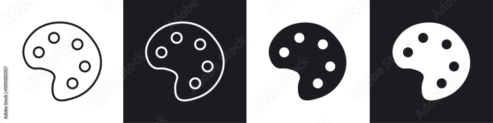 Palette icon vector icon set black filled and outlined style. Palette icon vector icon set black filled and outlined style.