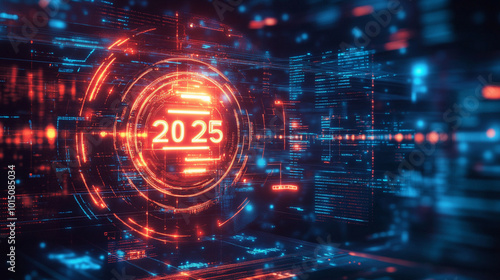 Futuristic Digital Interface Displaying Year 2025