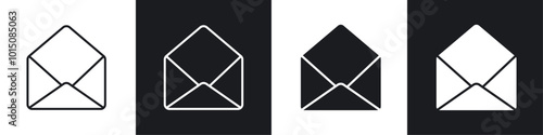 Open envelope icon vector icon set black filled and outlined style.