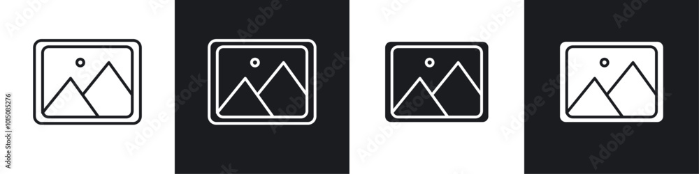 Picture icon vector icon set black filled and outlined style. Picture icon vector icon set black filled and outlined style.