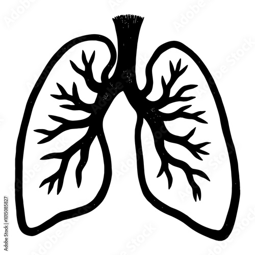 Detailed Black and White Illustration of Human Lung in Retro Engraving Style Artwork